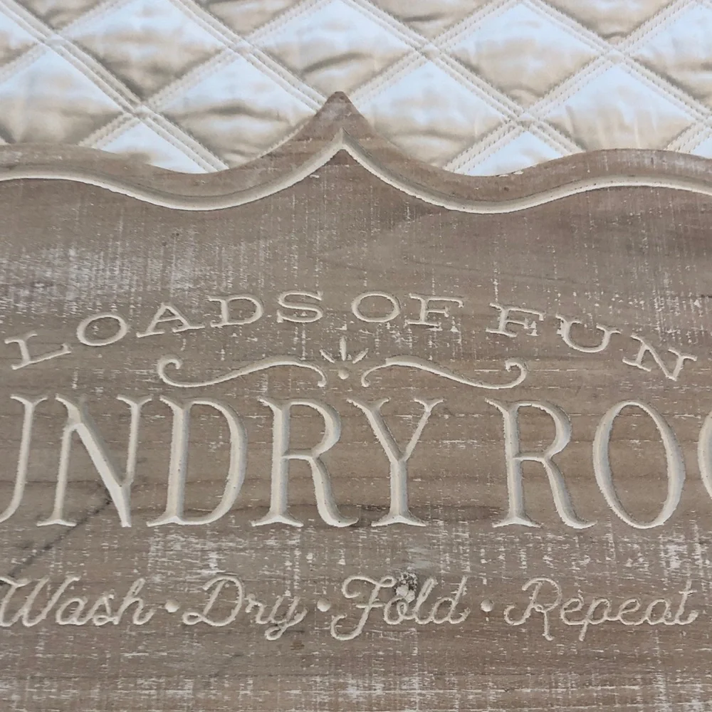 Cottagecore Laundry Room Sign 24”x 15” Carved Letters whitewash Pressed Wood NEW
